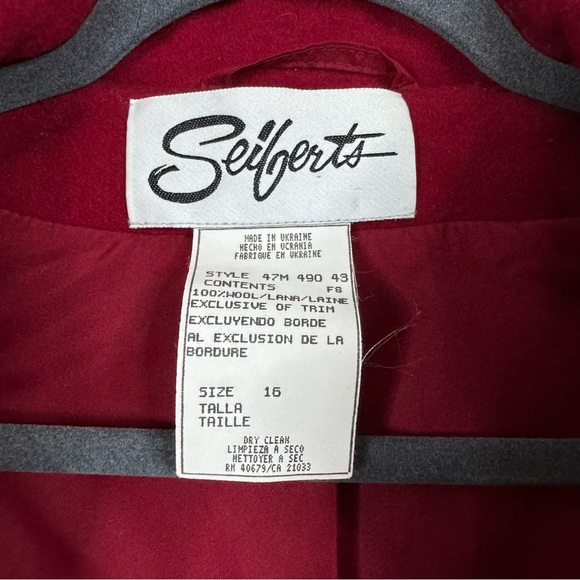 Vintage Sieberts Red/Black Trim Long Wool Flared Swing Coat Woman's Size 16 - Picture 8 of 15